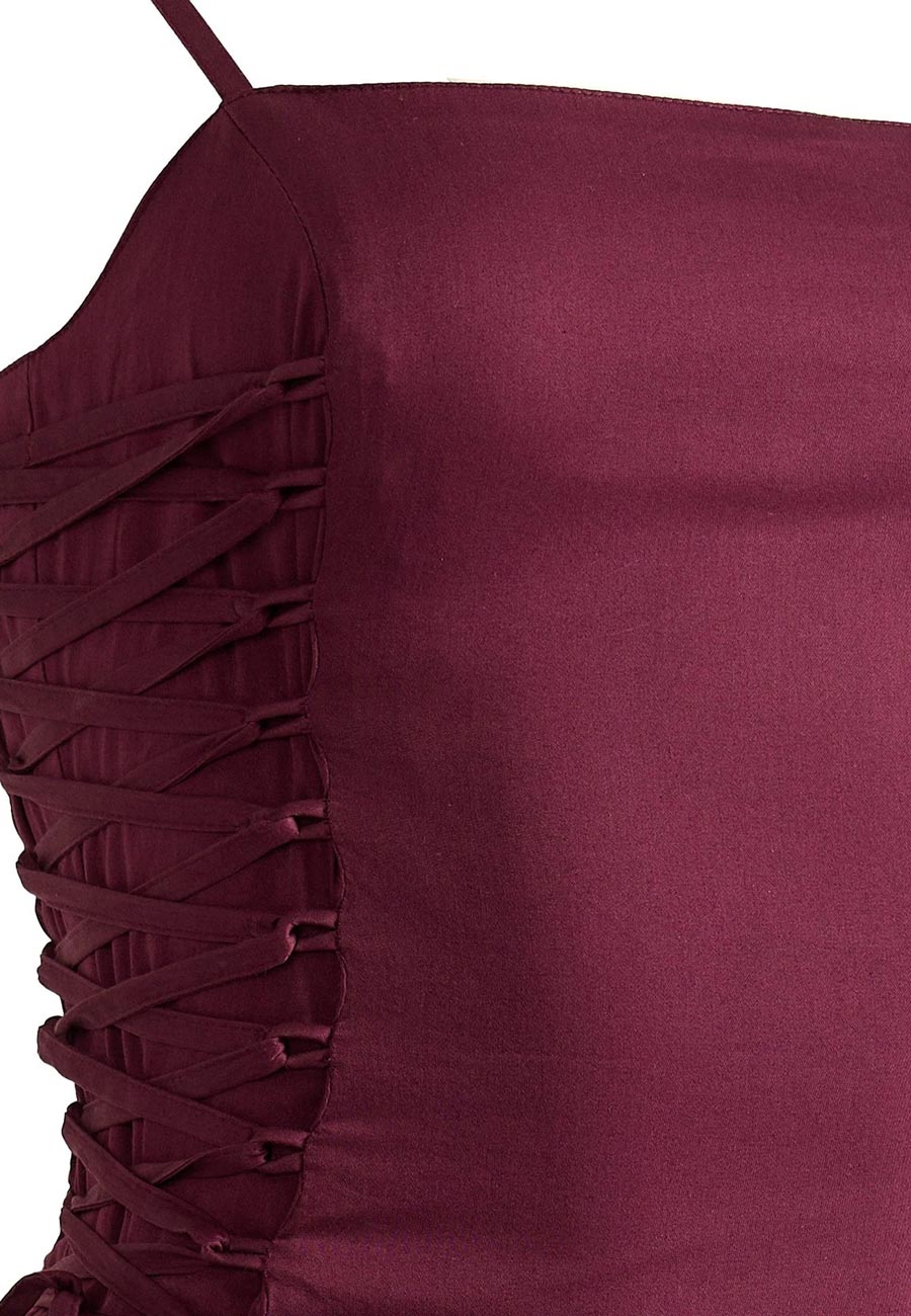 Angelina Cotton Satin Dress, Fig - Image 4