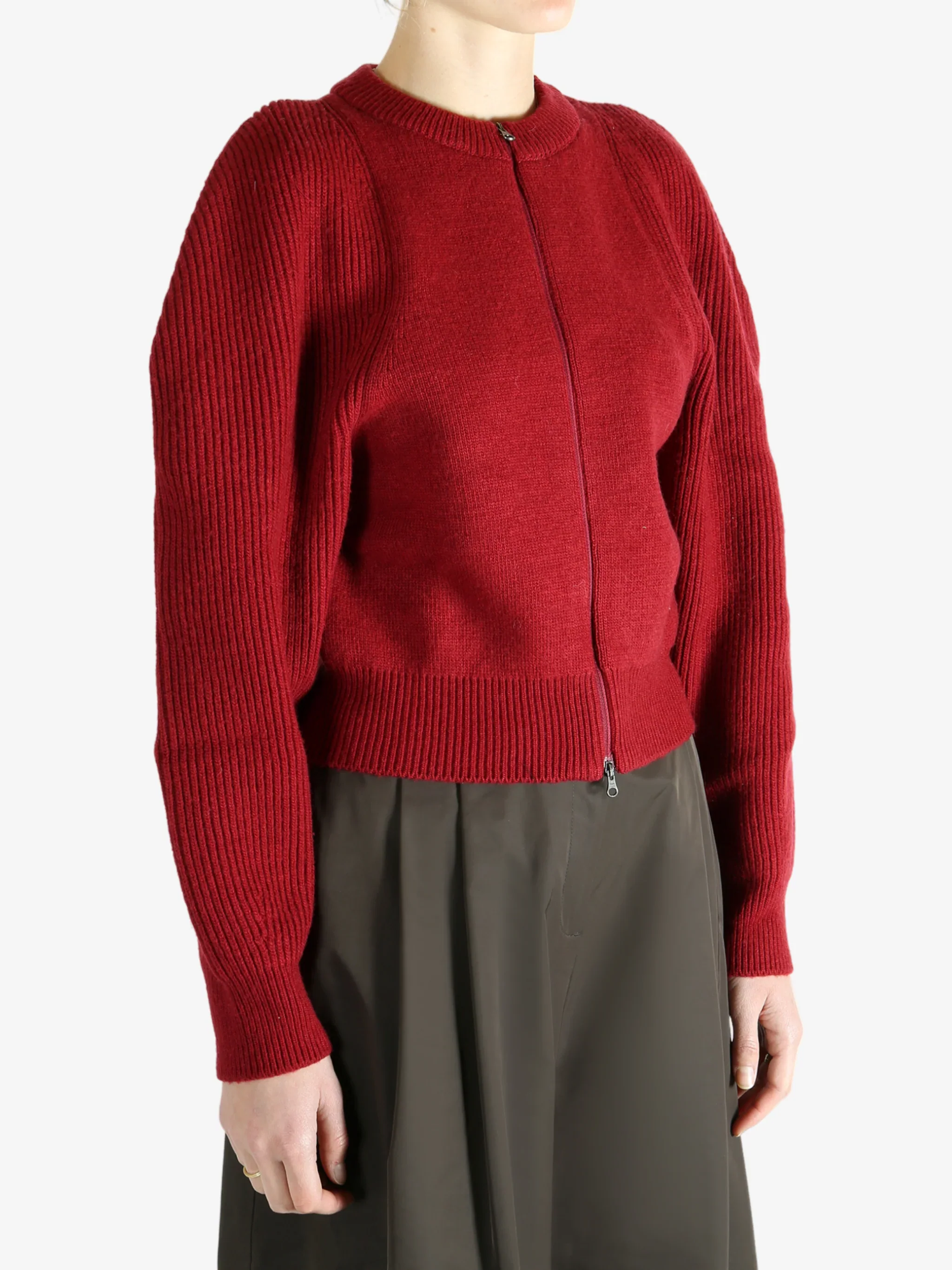 Cut Out Rounded Cardigan, Red - Image 3