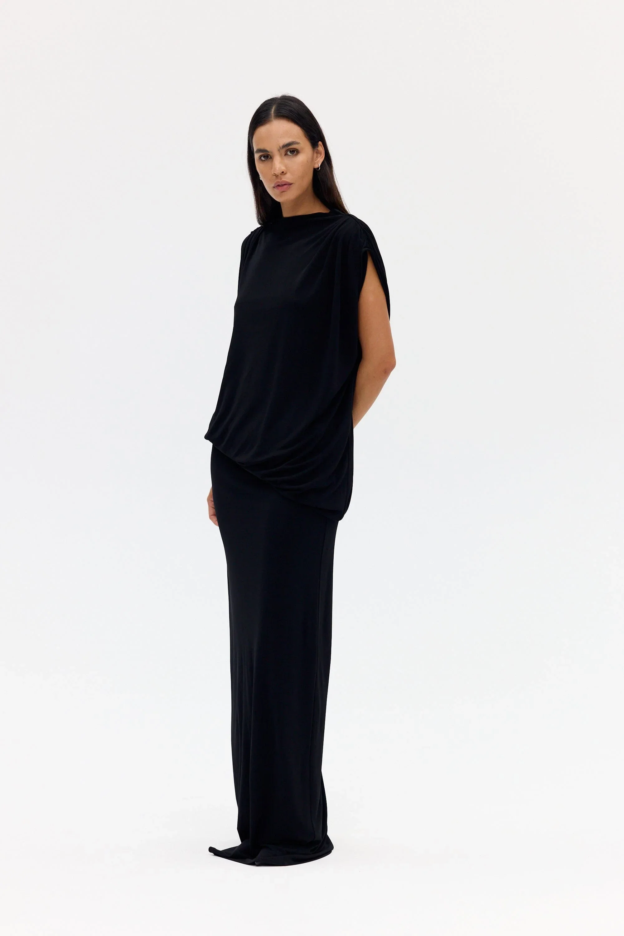 Fall Away Floor Length Dress, Onyx - Image 4