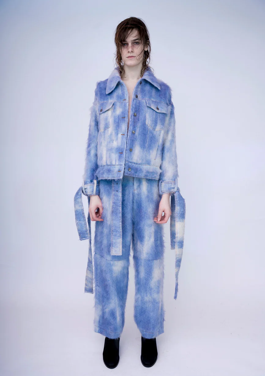 Hand-Painted Fluffy Denim Deconstructed Baggy Trousers - Image 4