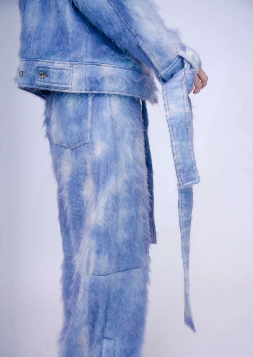 Hand-Painted Fluffy Denim Deconstructed Baggy Trousers - Image 6