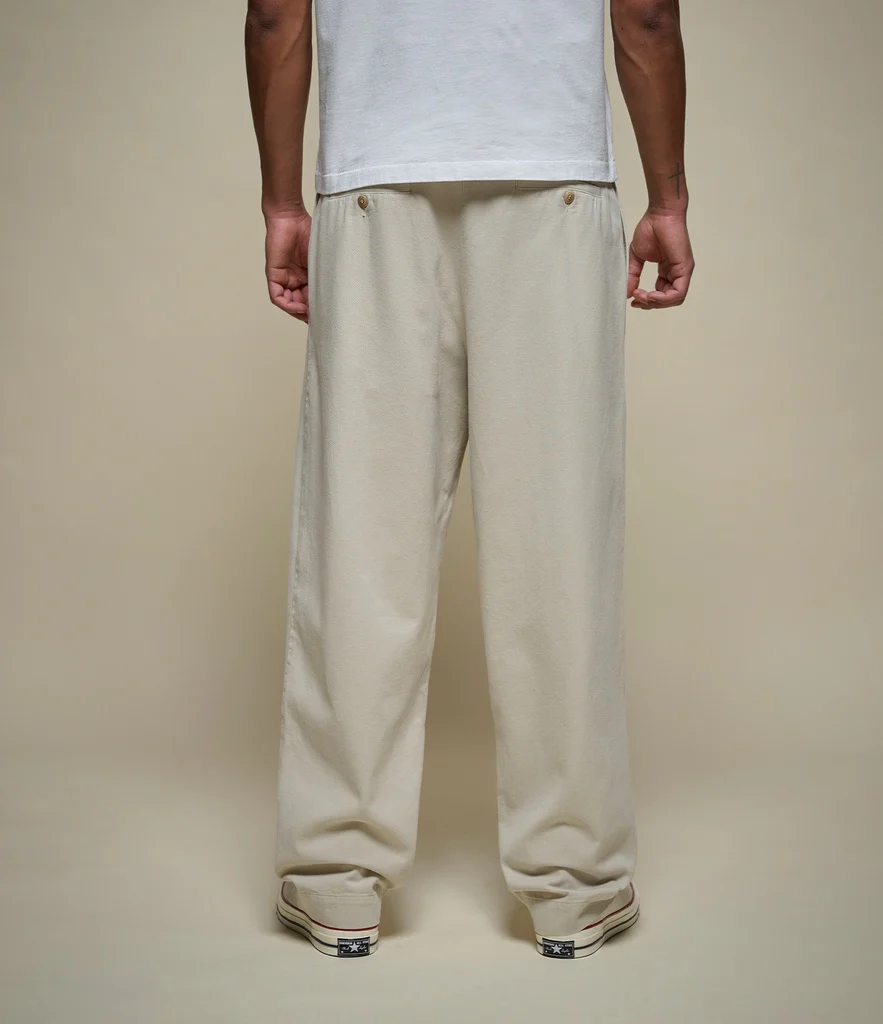 Pleated Twill Pants, Chalk - Image 3