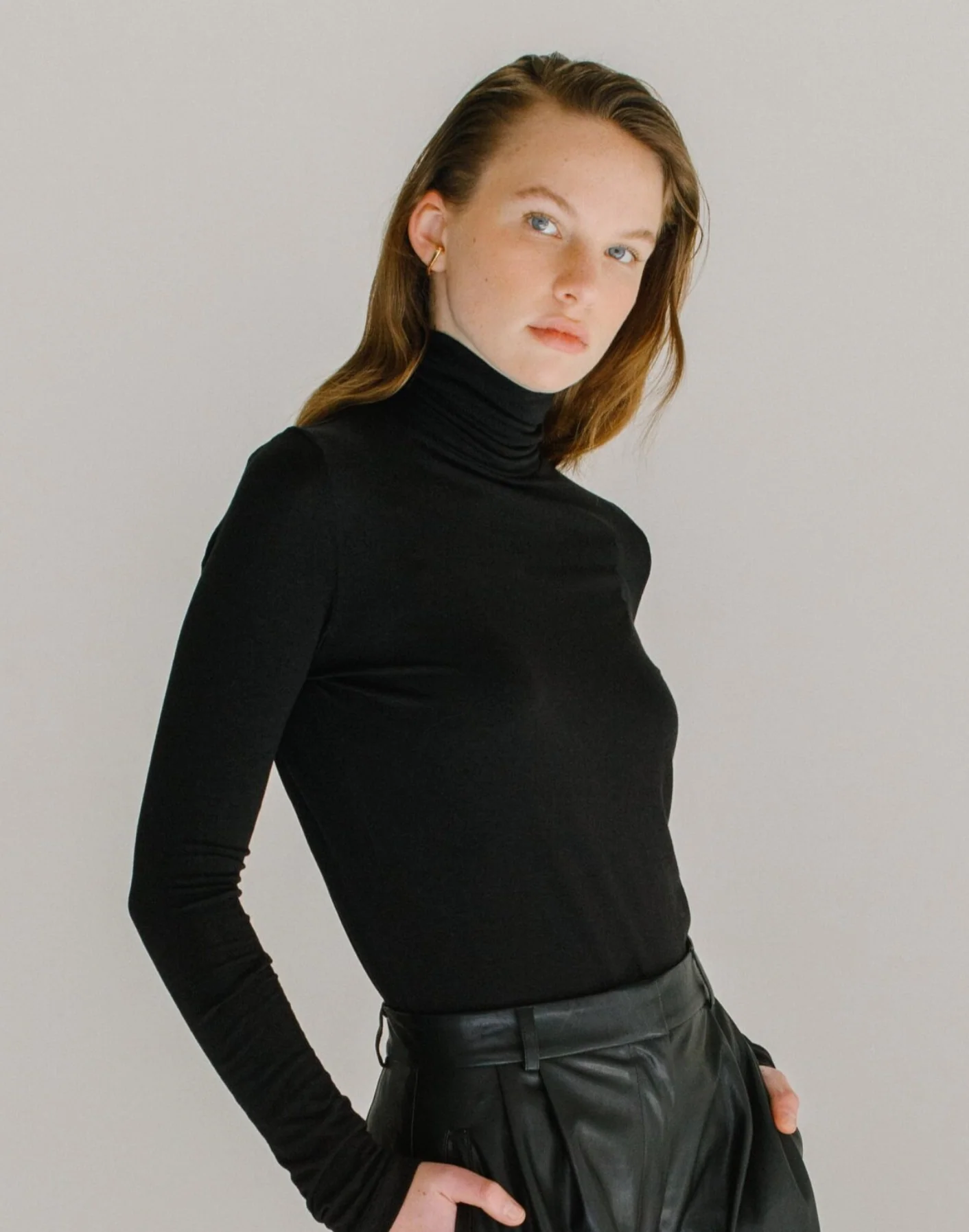 Roll Neck Jersey Top, Black - Image 4