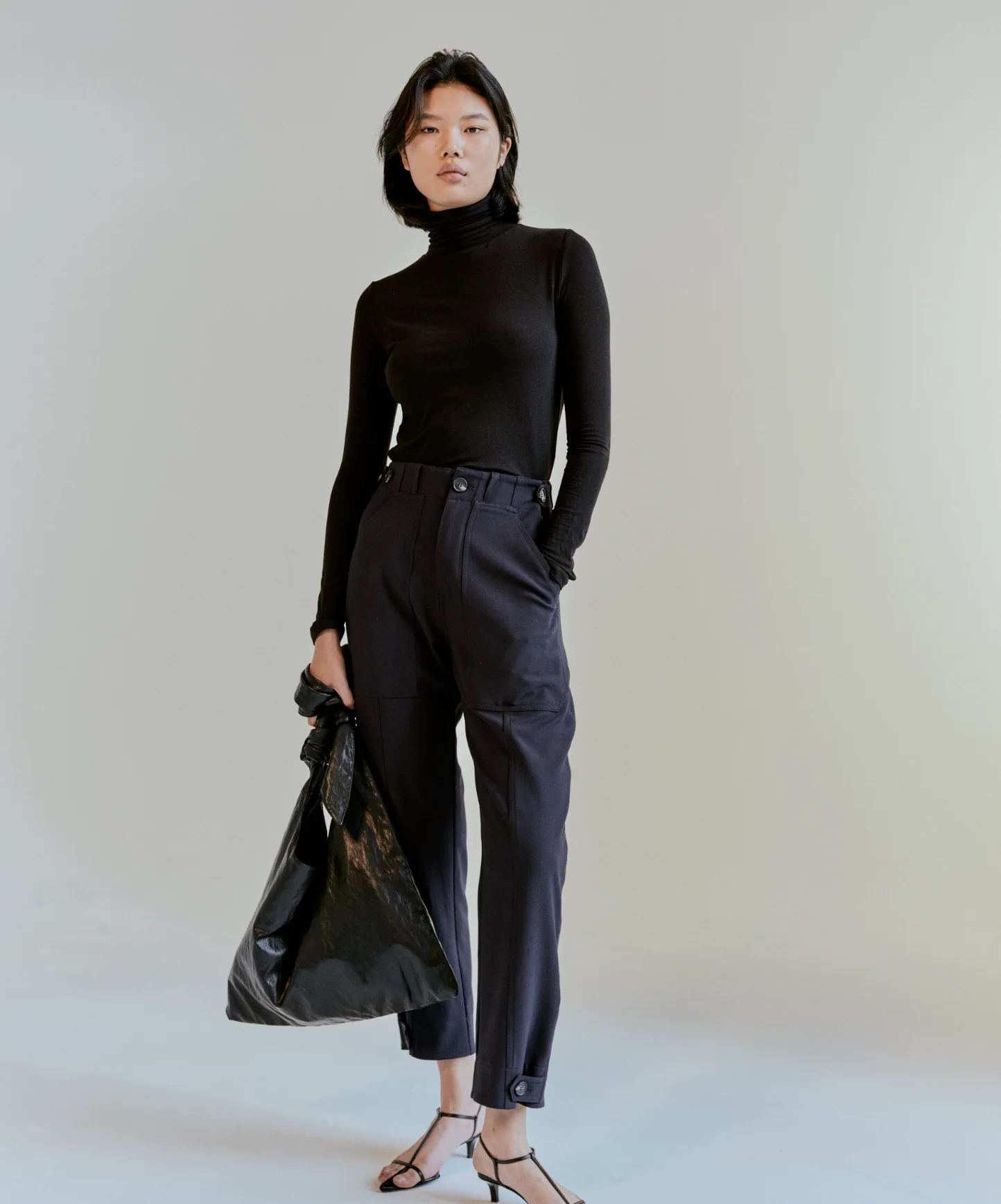 Roll Neck Jersey Top, Black - Image 9